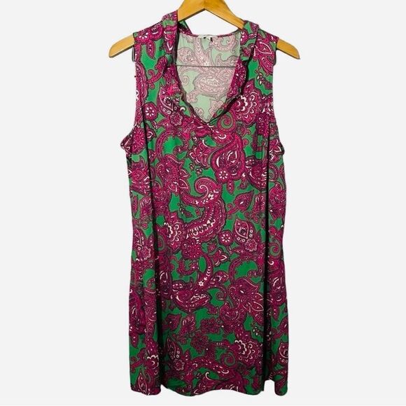 Crown & Ivy Pink Paisley Ruffle Jersey Knit Sleeveless Dress Size 1X - Picture 2 of 10